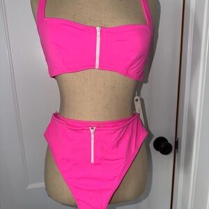 Jonathan Simkhai Hot Pink Bikini Set with Zipper Detail
